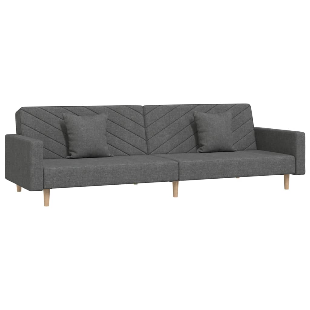 vidaXL Sofá cama de 2 plazas con dos almohadas tela gris oscuro