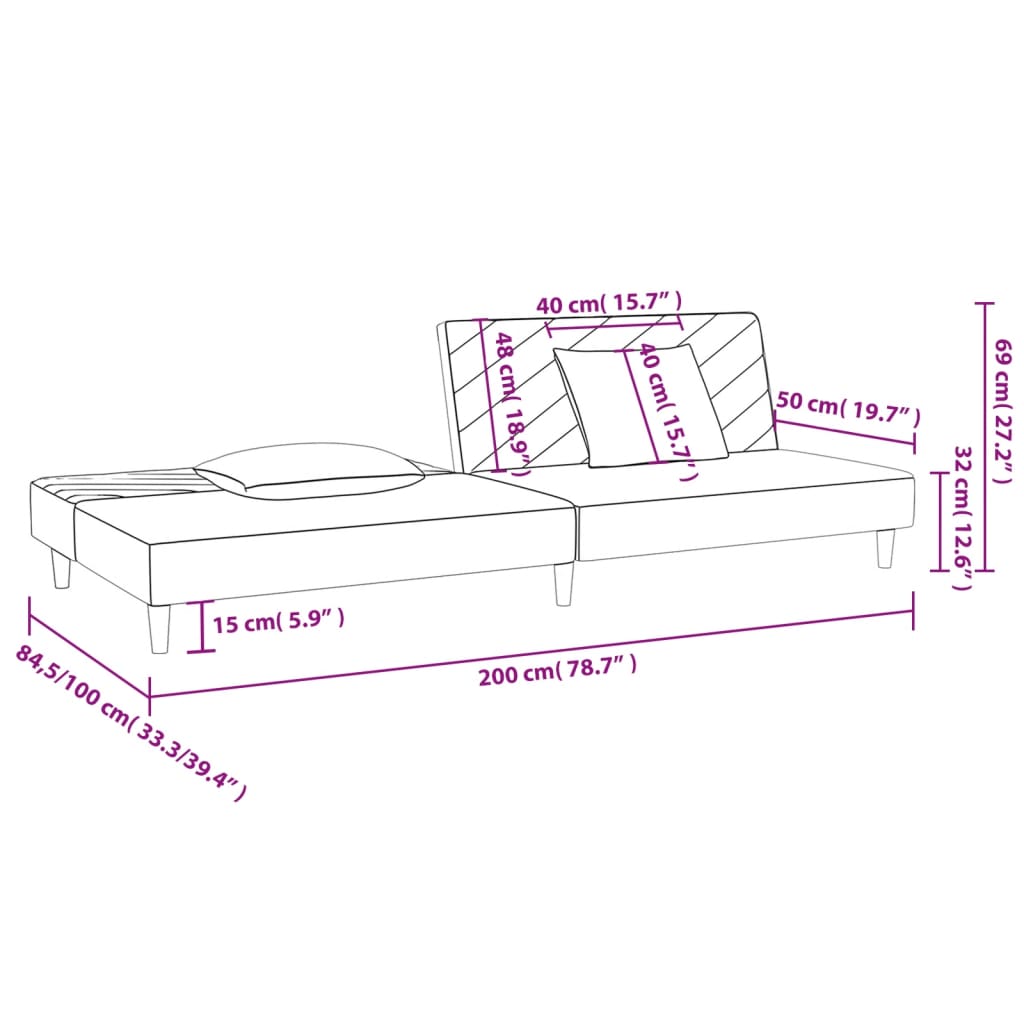 vidaXL Sofá cama de 2 plazas con dos almohadas terciopelo gris oscuro