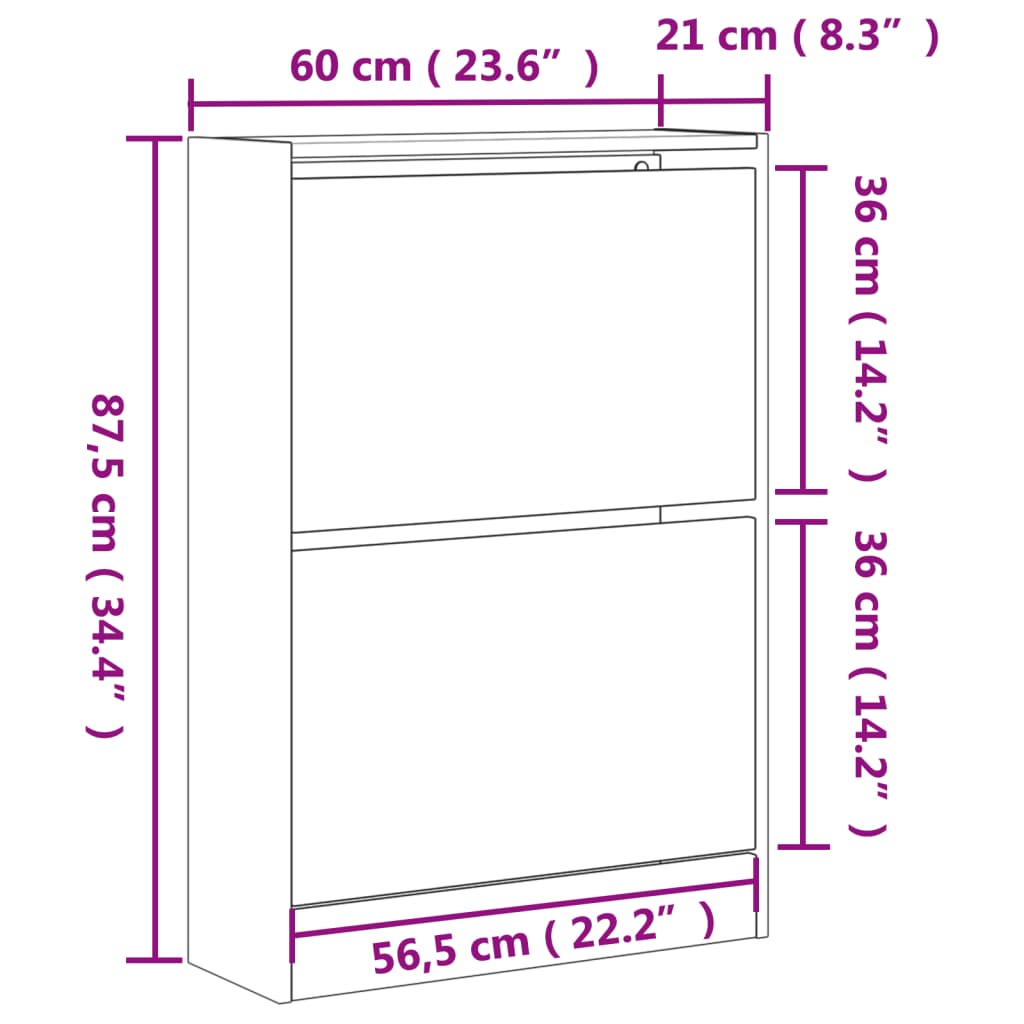 vidaXL Zapatero de madera de ingeniería negro 60x21x87,5 cm