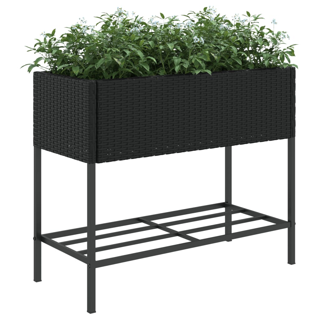 vidaXL Jardinera con estante ratán sintético negro