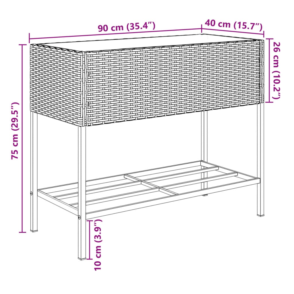 vidaXL Jardinera con estante ratán sintético gris