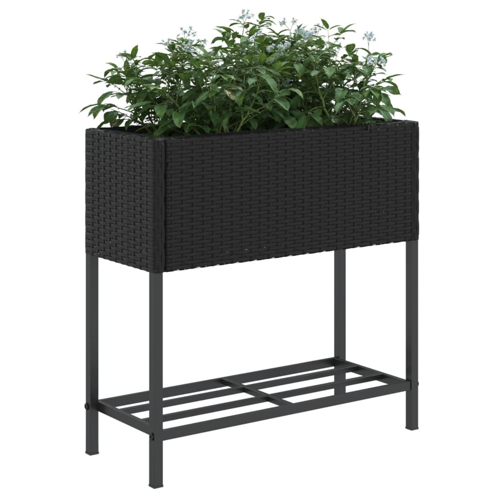 vidaXL Jardinera con estante ratán sintético negro