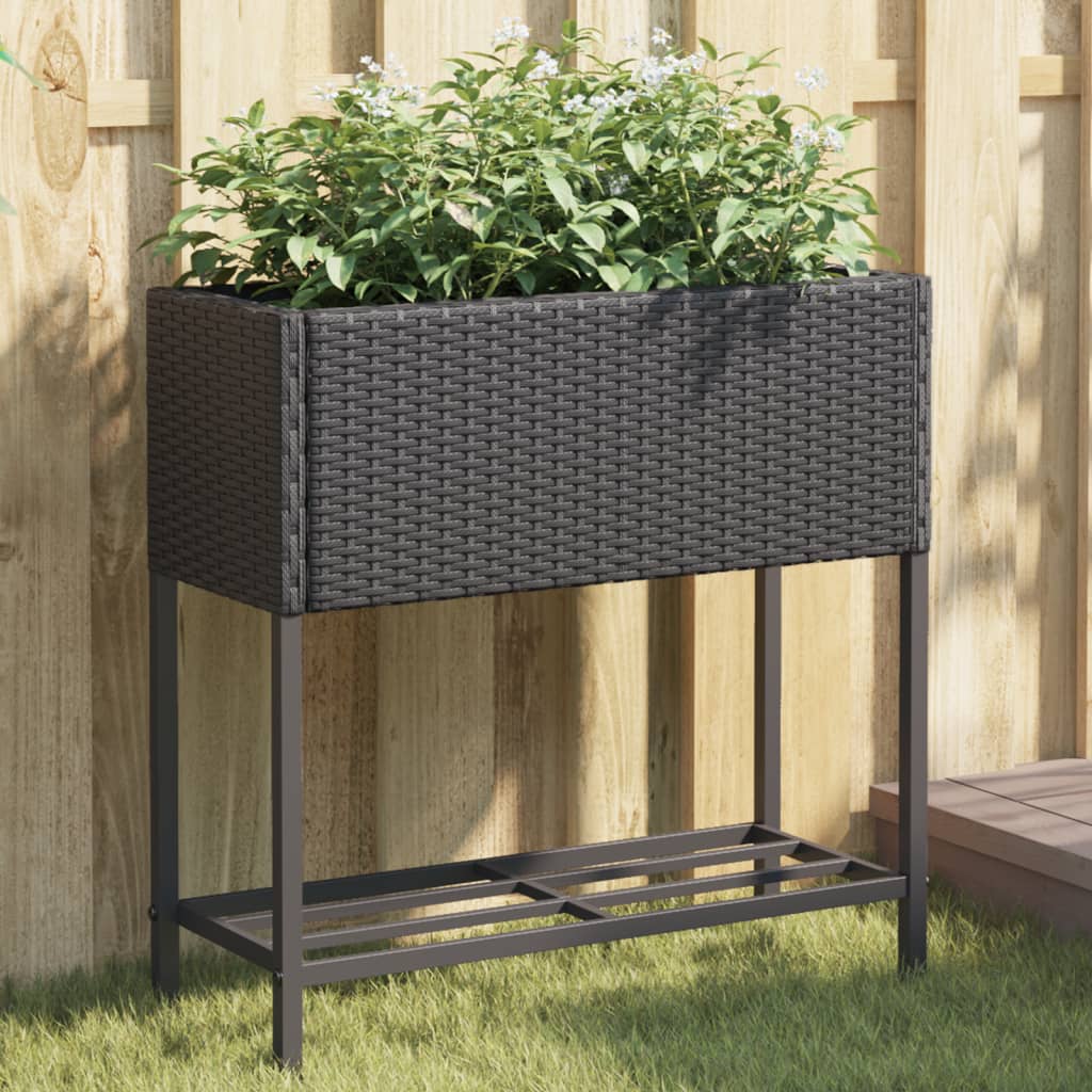 vidaXL Jardinera con estante ratán sintético negro