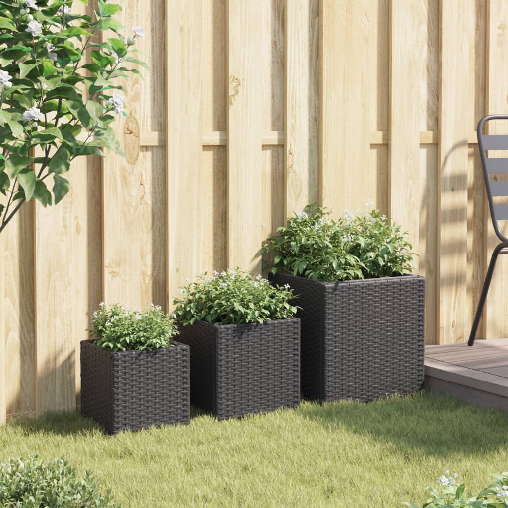 vidaXL Jardineras 3 unidades ratán sintético negro