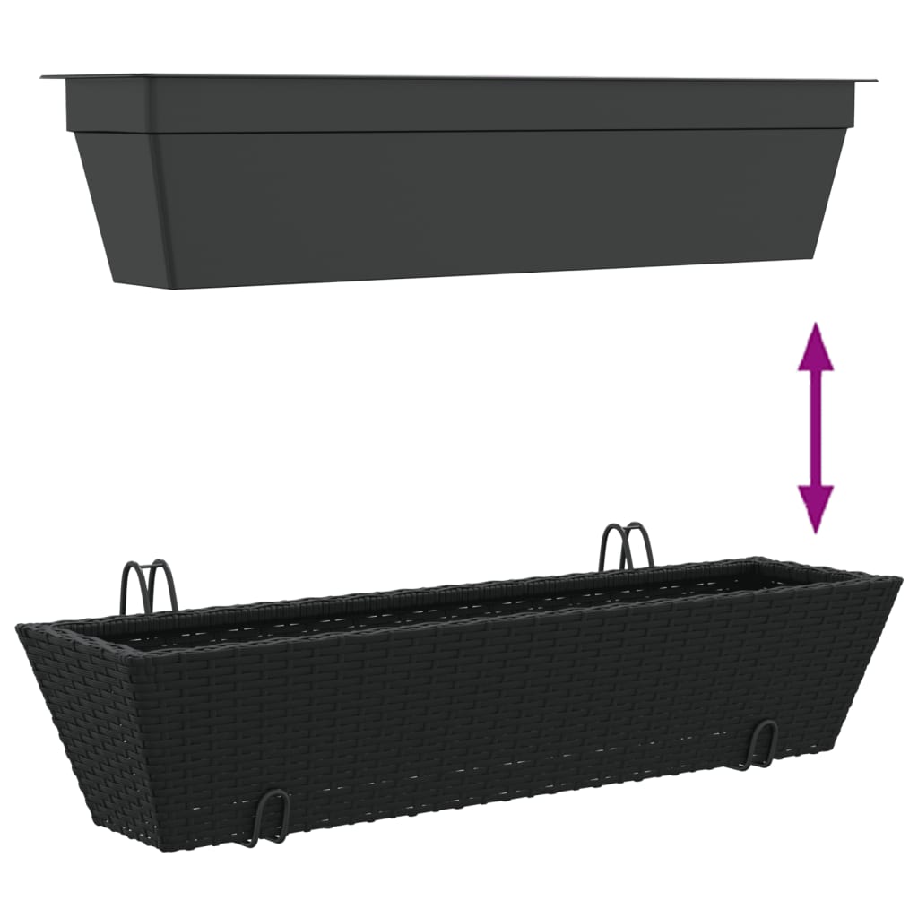 vidaXL Jardineras con ganchos 2 unidades ratán sintético negro