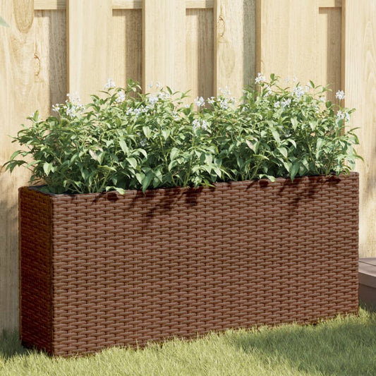 vidaXL Jardinera con 2 maceteros de ratán sintético marrón 90x20x40 cm