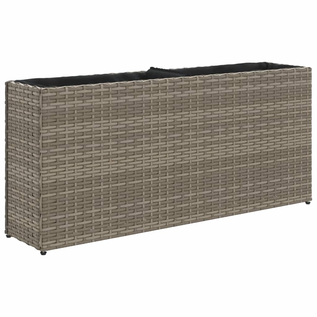 vidaXL Jardinera con 2 maceteros de ratán sintético gris 90x20x40 cm