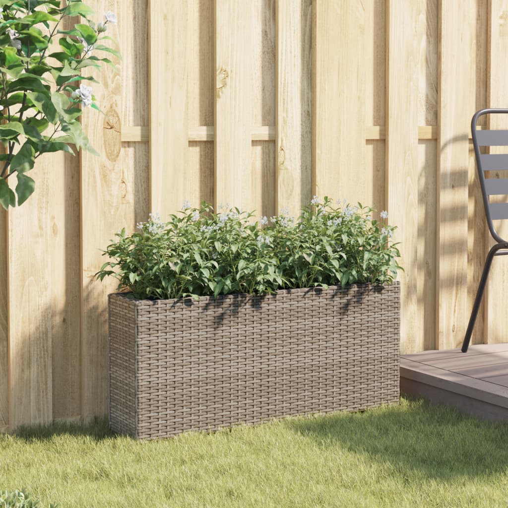 vidaXL Jardinera con 2 maceteros de ratán sintético gris 90x20x40 cm