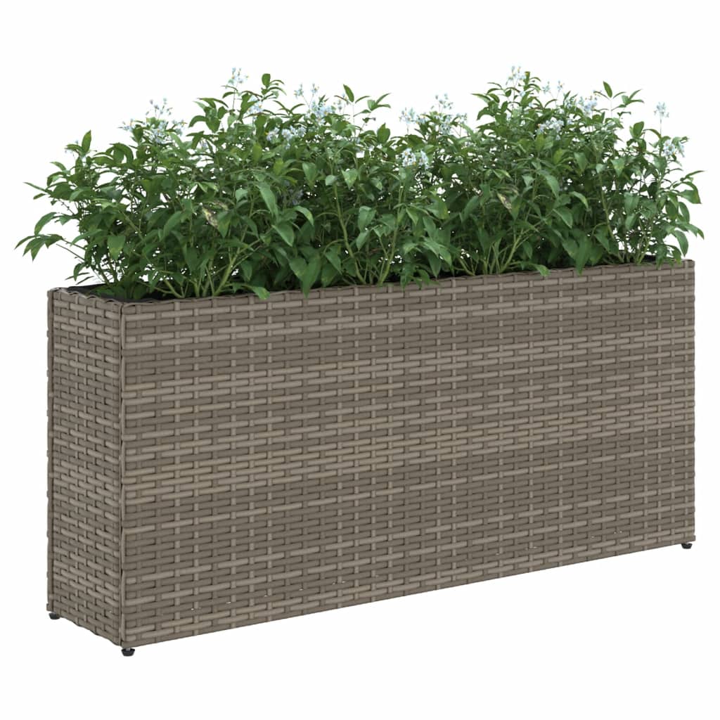 vidaXL Jardinera con 2 maceteros de ratán sintético gris 90x20x40 cm