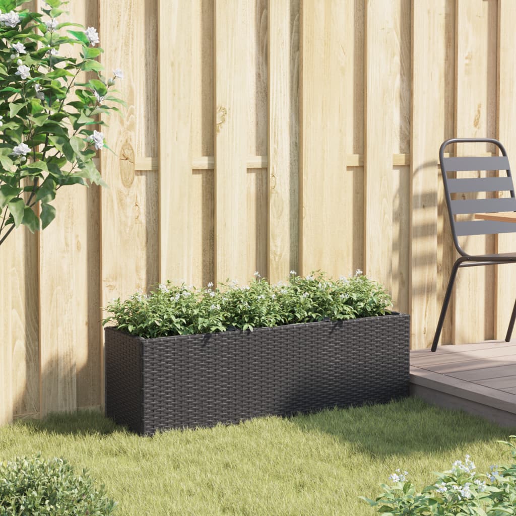 vidaXL Jardinera con 3 maceteros ratán sintético negro 105x30x32 cm