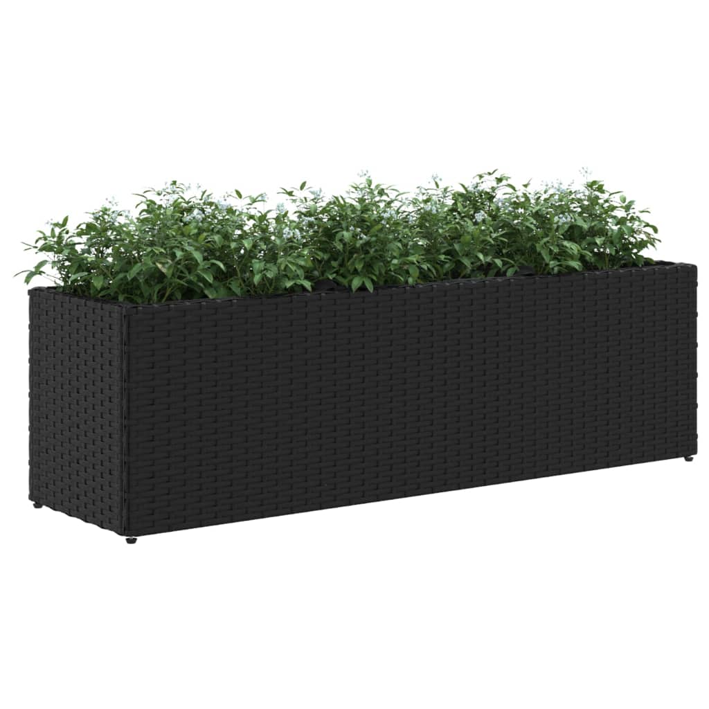 vidaXL Jardinera con 3 maceteros ratán sintético negro 105x30x32 cm