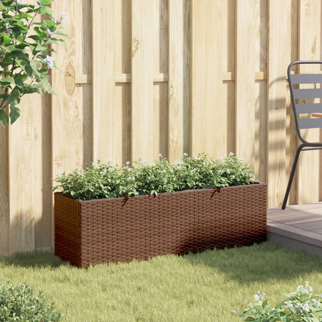 vidaXL Jardinera con 3 maceteros ratán sintético marrón 105x30x32 cm