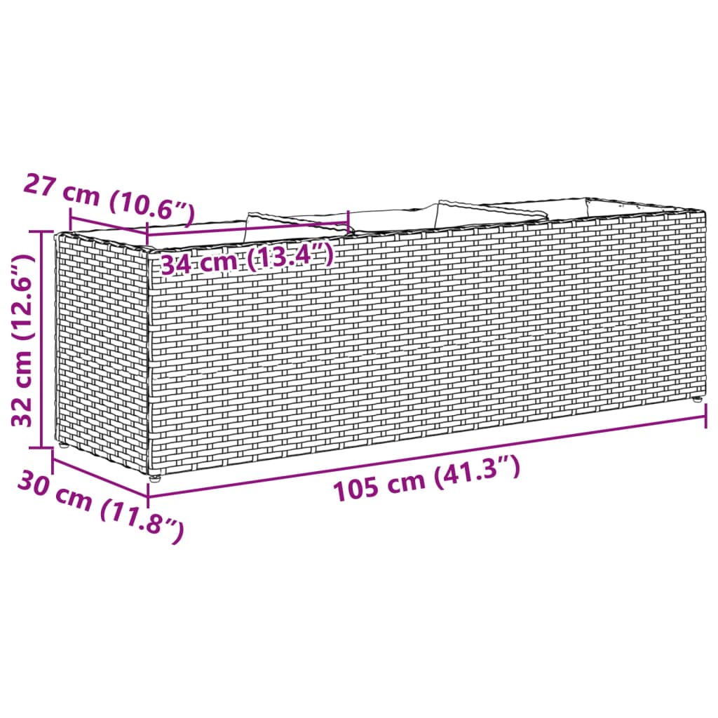 vidaXL Jardinera con 3 maceteros ratán sintético marrón 105x30x32 cm