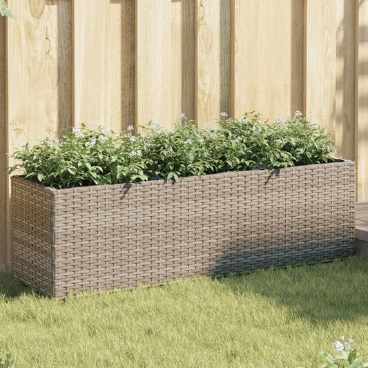 vidaXL Jardinera con 3 maceteros ratán sintético gris 105x30x32 cm