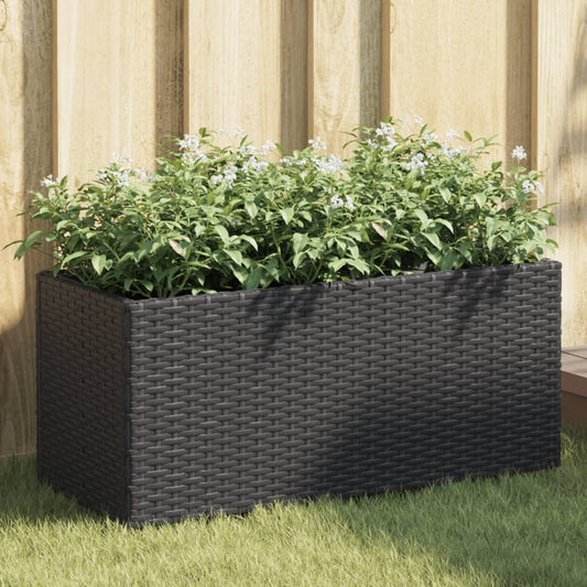 vidaXL Jardinera de jardín con 2 maceteros ratán PE negro 72x30x32 cm