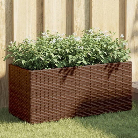 vidaXL Jardinera con 2 maceteros ratán sintético marrón 72x30x32 cm