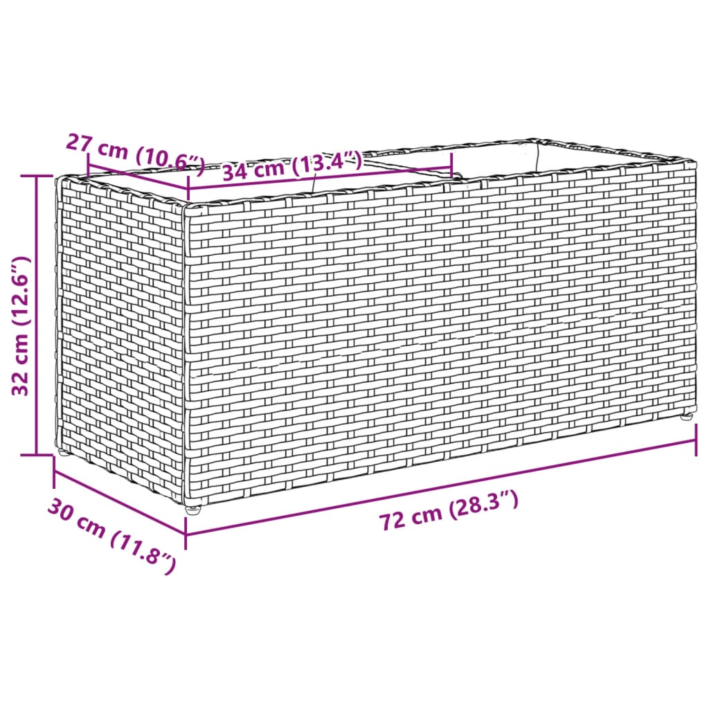 vidaXL Jardinera de jardín con 2 maceteros ratán PE gris 72x30x32 cm