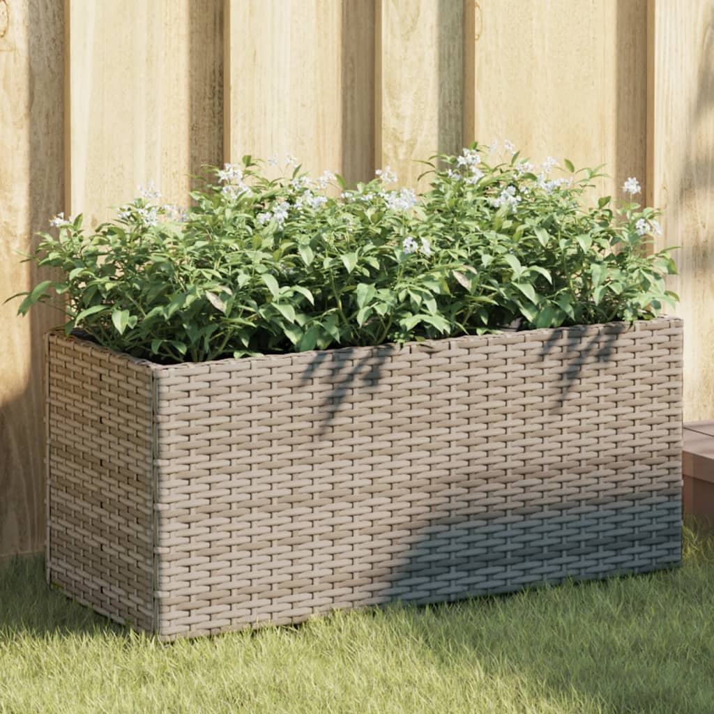 vidaXL Jardinera de jardín con 2 maceteros ratán PE gris 72x30x32 cm