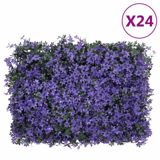  vidaXL Valla de hojas artificiales 24 uds morado 40x60 cm