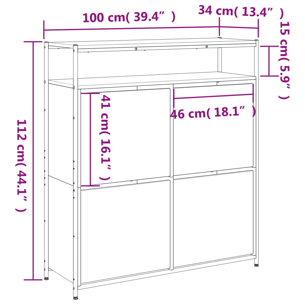 vidaXL Mueble zapatero con 4 cajones abatibles negro 100x34x112 cm