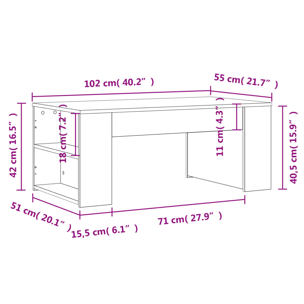 vidaXL Mesa de centro madera de ingeniería blanco 102x55x42 cm