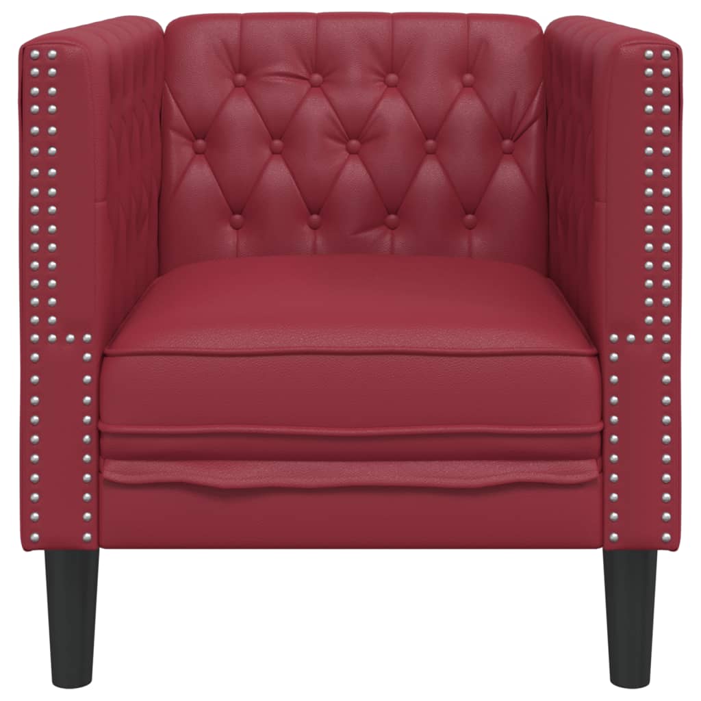 vidaXL Sillón Chesterfield de cuero artificial rojo tinto