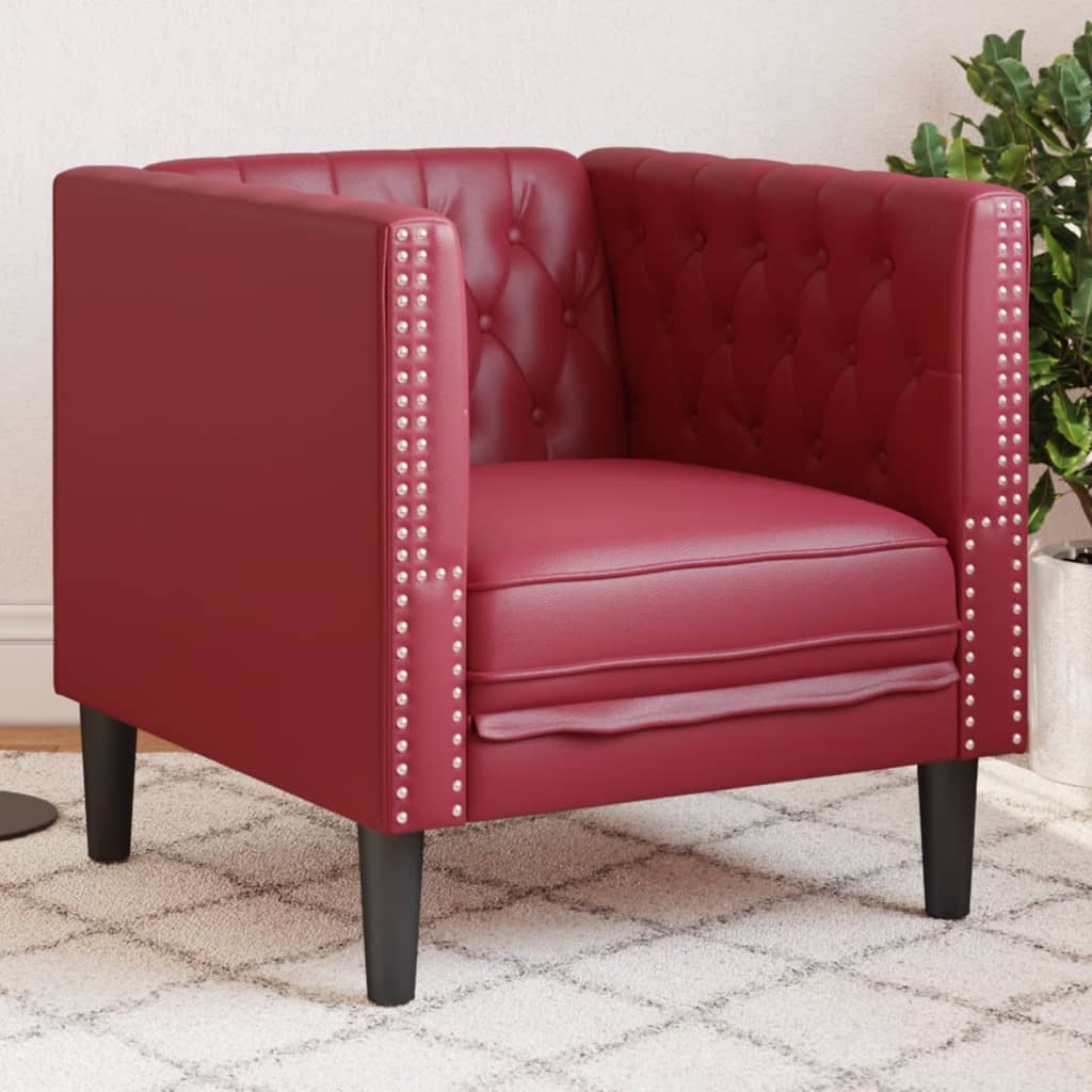 vidaXL Sillón Chesterfield de cuero artificial rojo tinto