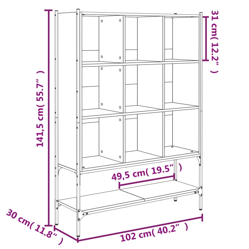 vidaXL Estantería madera de ingeniería gris Sonoma 102x30x141,5 cm