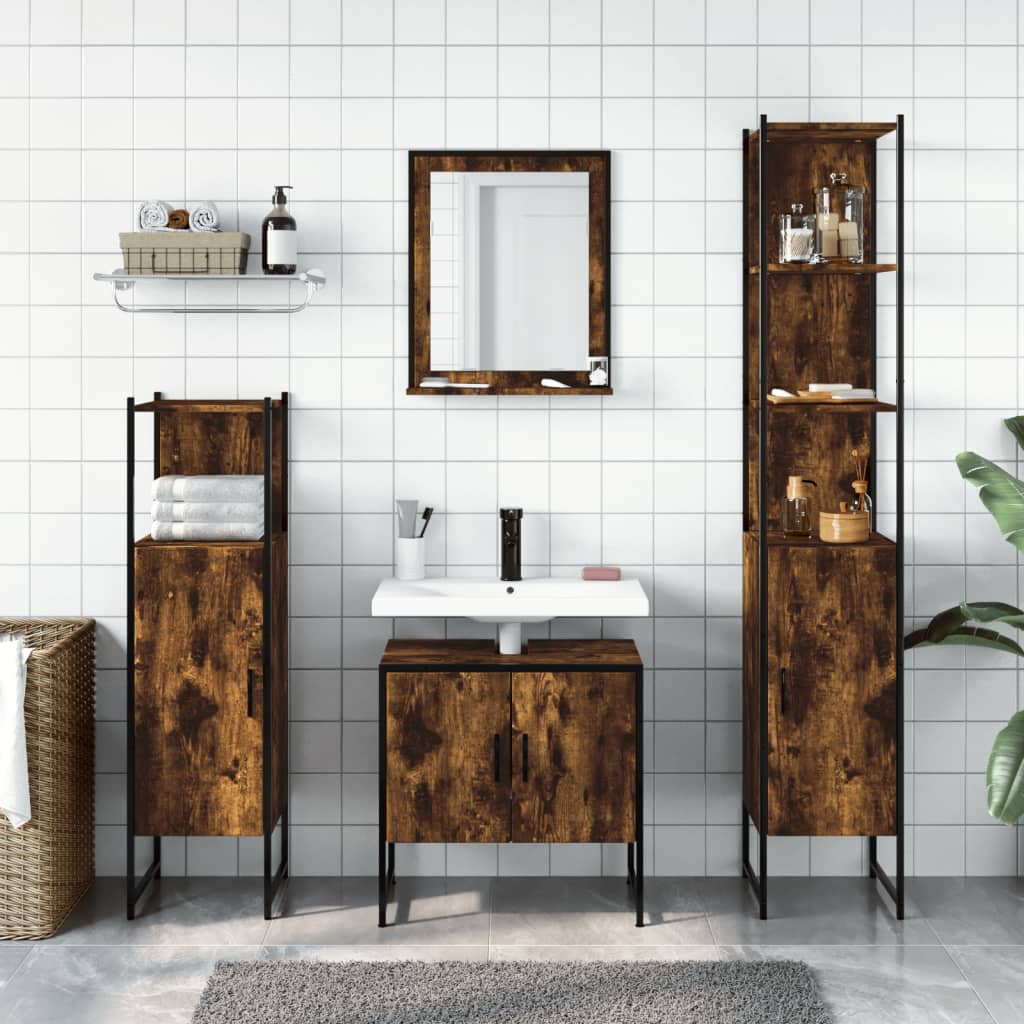 vidaXL Set de muebles de baño 4 piezas madera contrachapada roble humo