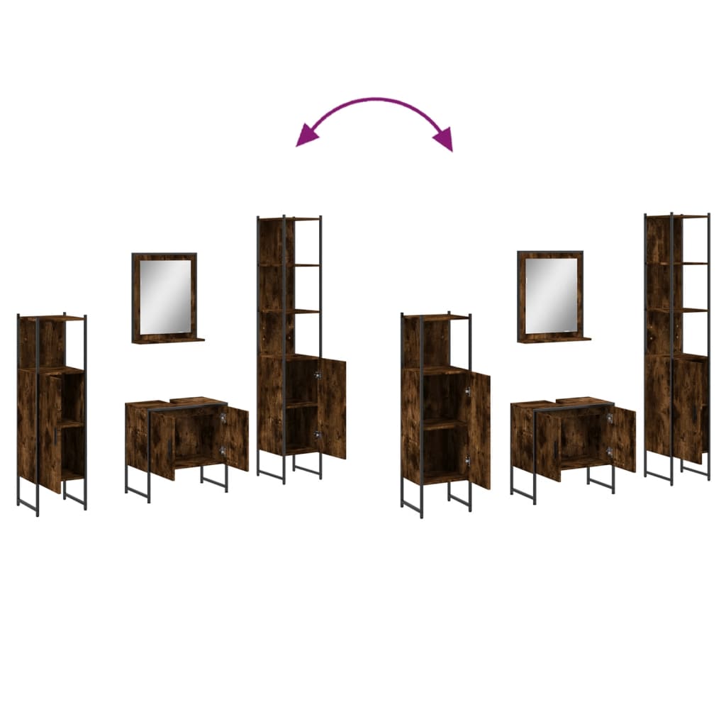 vidaXL Set de muebles de baño 4 piezas madera contrachapada roble humo