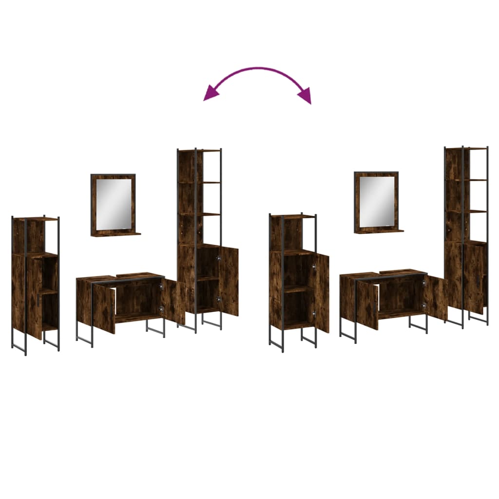 vidaXL Set de muebles de baño 4 piezas madera contrachapada roble humo