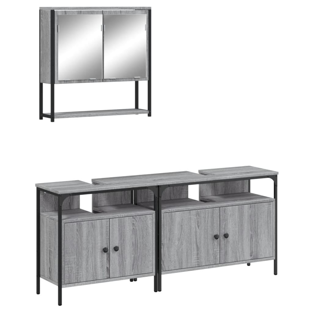 vidaXL Set de muebles de baño 3 pzas madera contrachapada gris sonoma