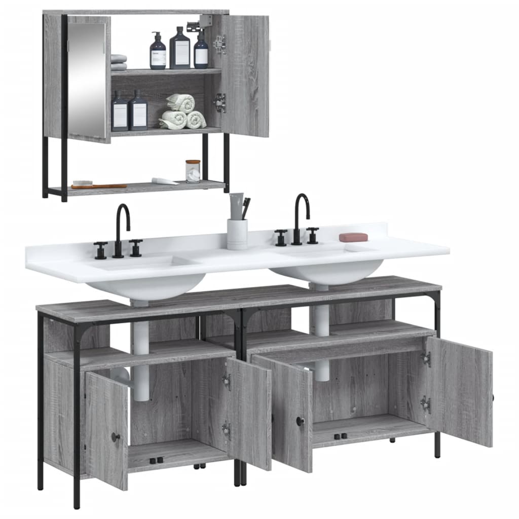 vidaXL Set de muebles de baño 3 pzas madera contrachapada gris sonoma