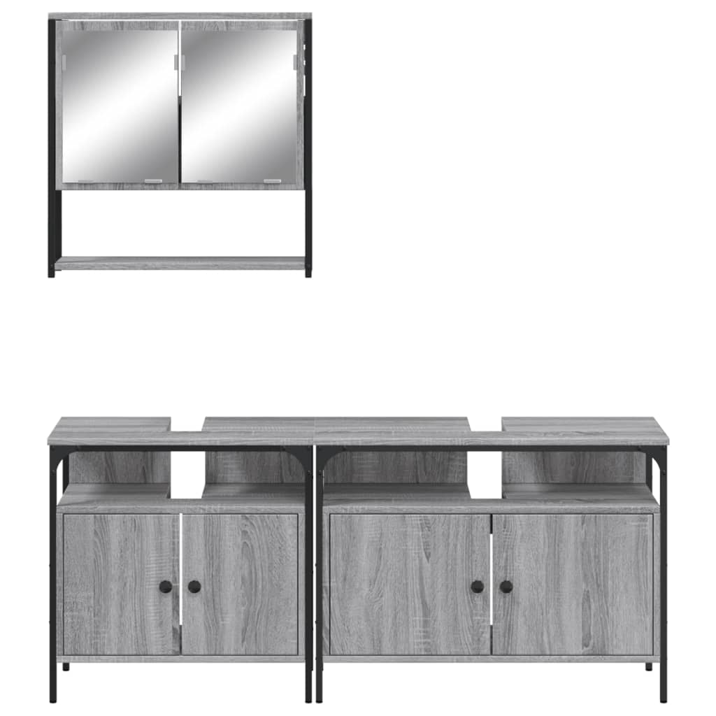 vidaXL Set de muebles de baño 3 pzas madera contrachapada gris sonoma