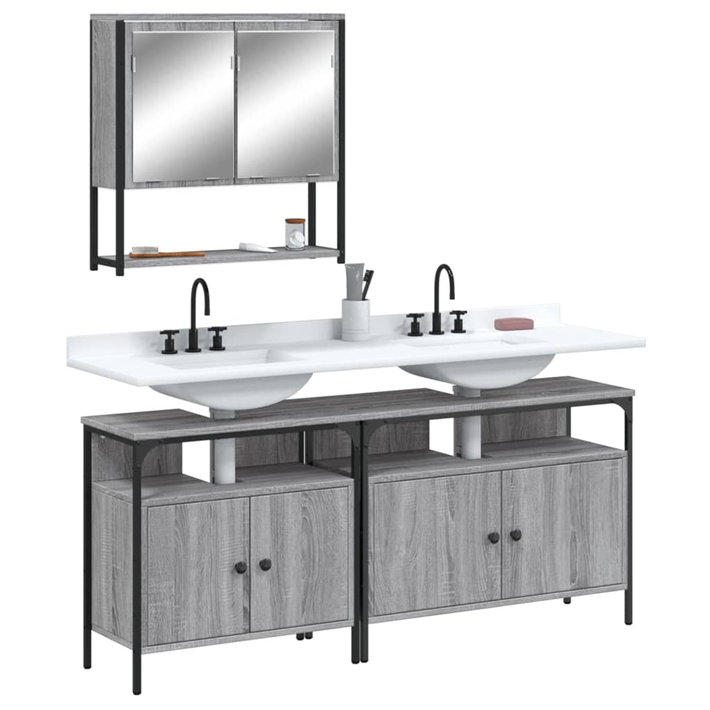 vidaXL Set de muebles de baño 3 pzas madera contrachapada gris sonoma