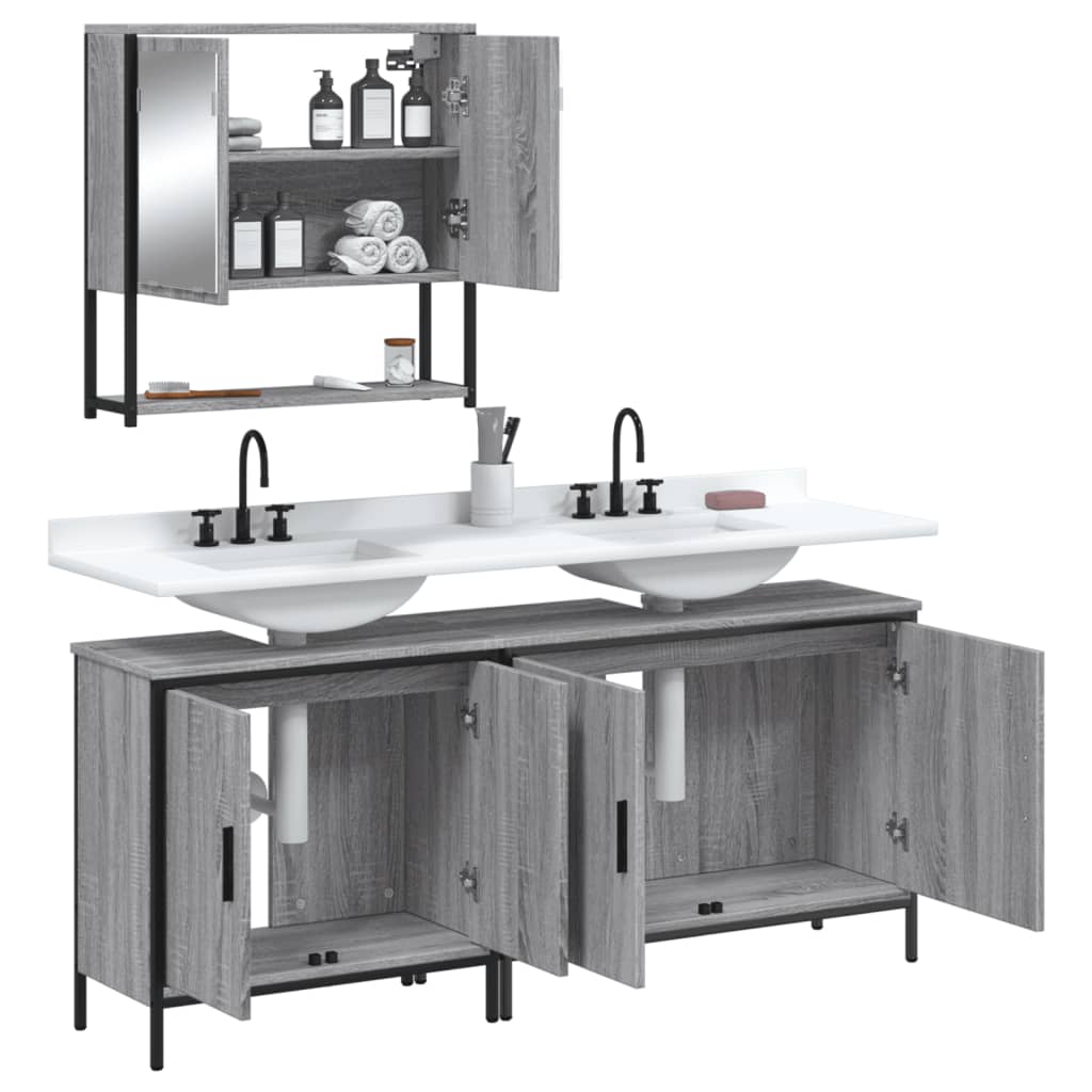 vidaXL Set de muebles de baño 3 pzas madera contrachapada gris sonoma