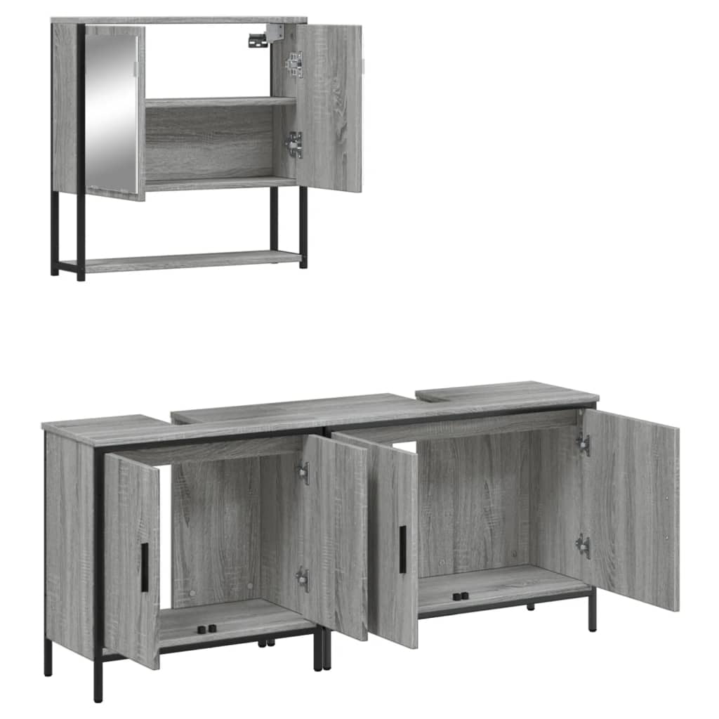 vidaXL Set de muebles de baño 3 pzas madera contrachapada gris sonoma