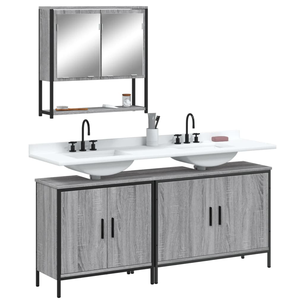 vidaXL Set de muebles de baño 3 pzas madera contrachapada gris sonoma