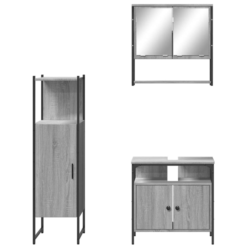 vidaXL Set de muebles de baño 3 pzas madera contrachapada gris sonoma