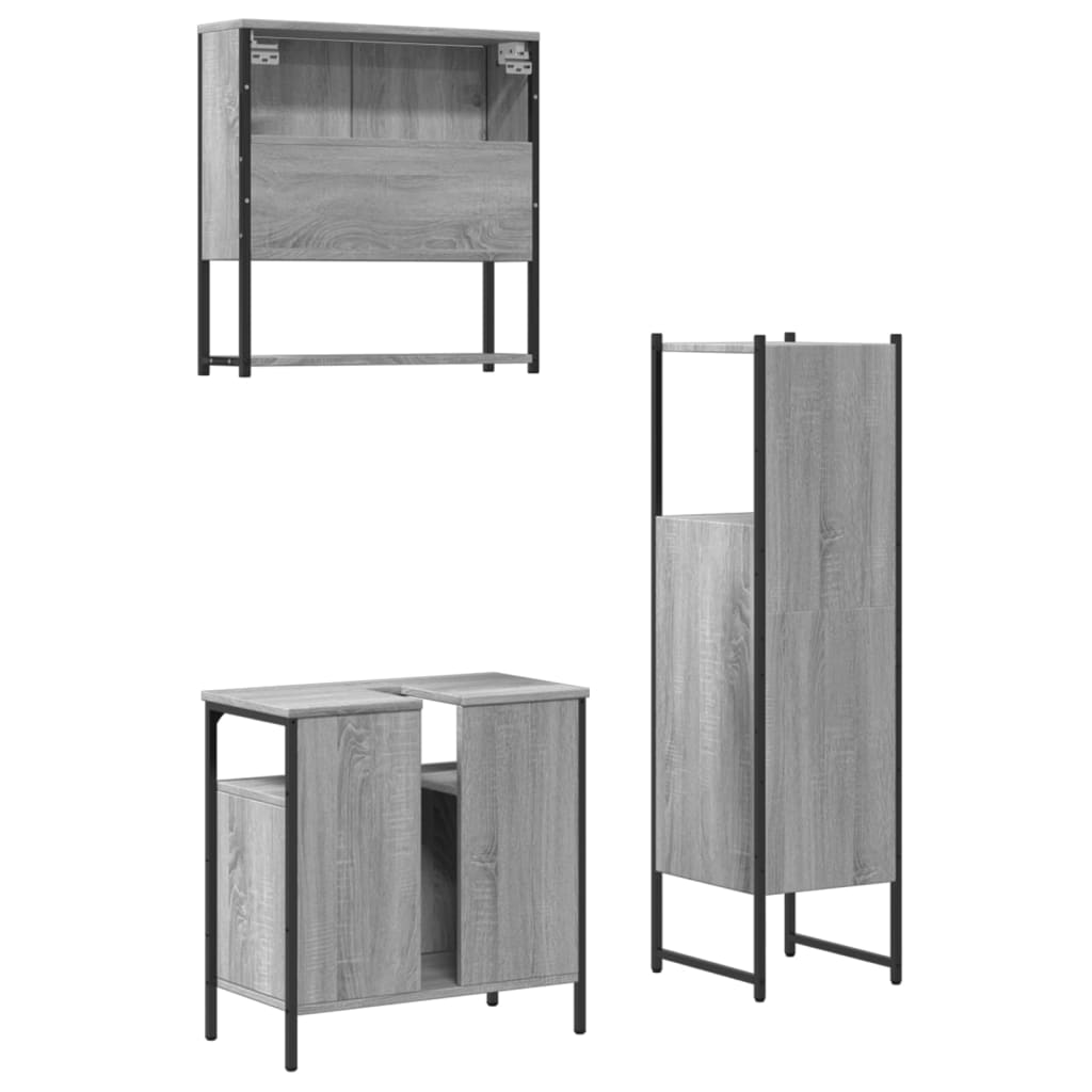 vidaXL Set de muebles de baño 3 pzas madera contrachapada gris sonoma