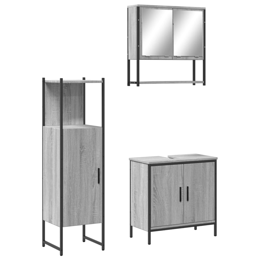 vidaXL Set de muebles de baño 3 pzas madera contrachapada gris sonoma