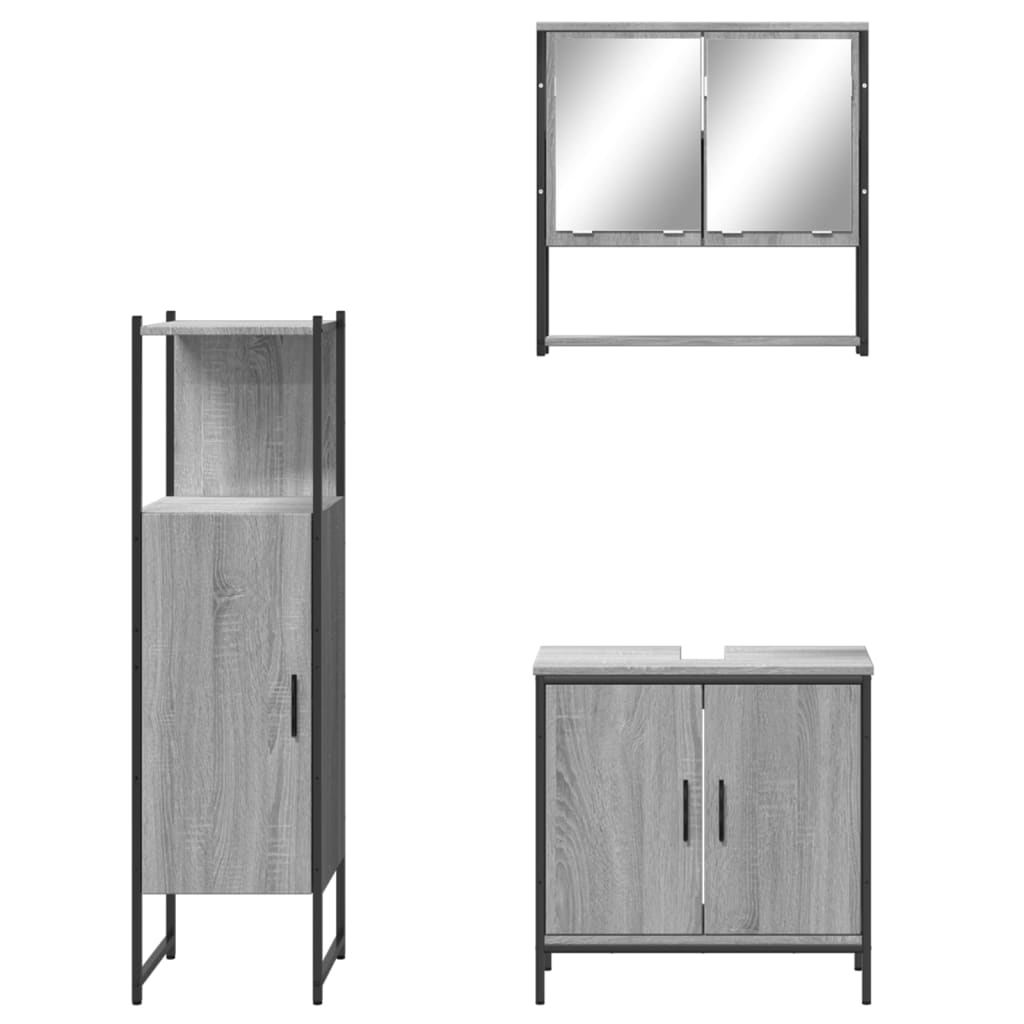 vidaXL Set de muebles de baño 3 pzas madera contrachapada gris sonoma