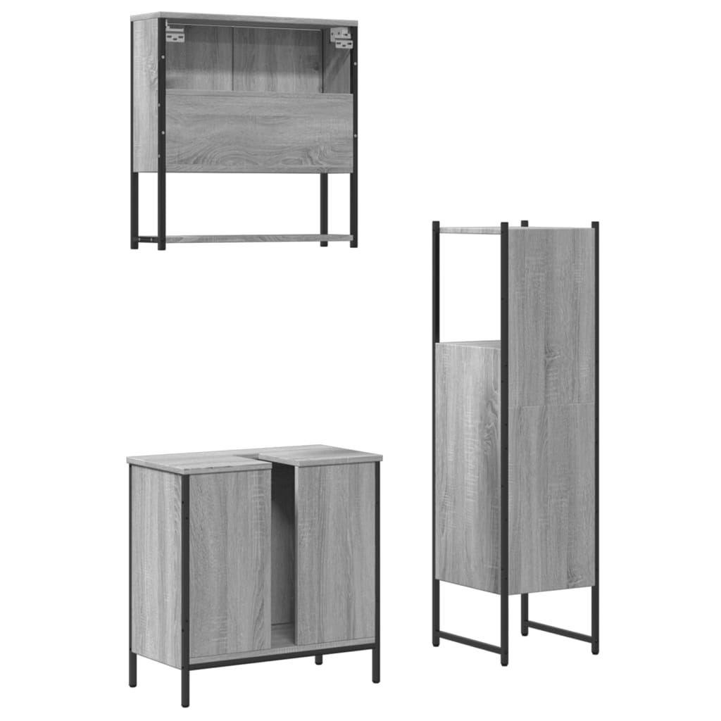 vidaXL Set de muebles de baño 3 pzas madera contrachapada gris sonoma