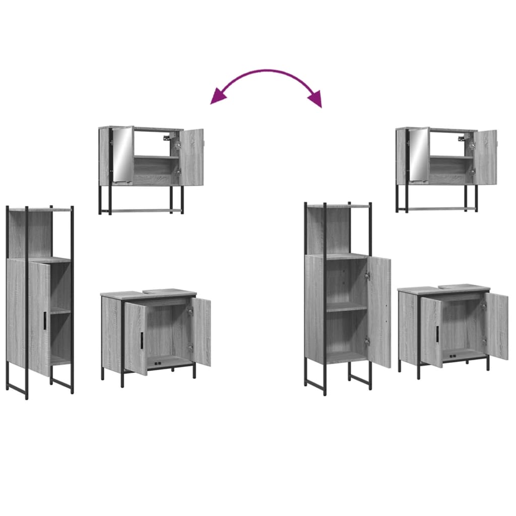 vidaXL Set de muebles de baño 3 pzas madera contrachapada gris sonoma