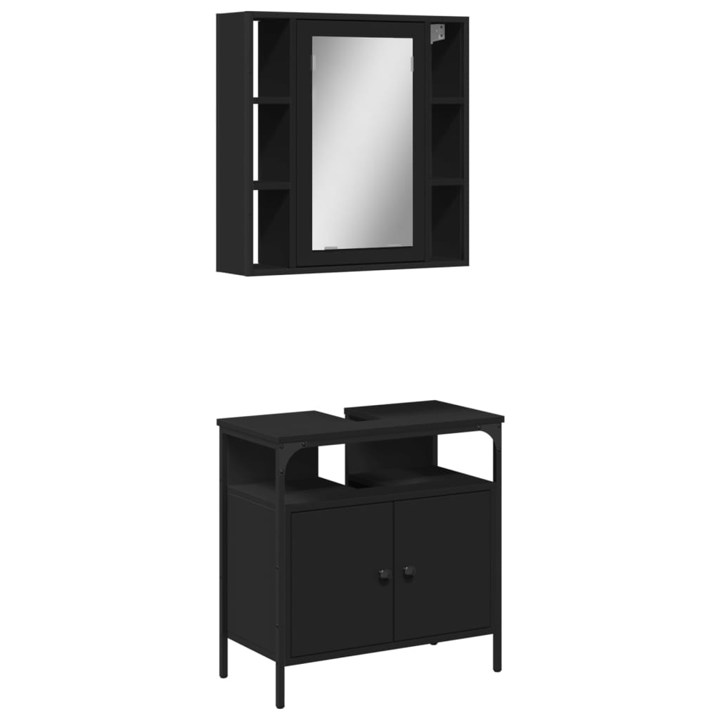 vidaXL Juego de muebles de baño 2 pzas madera contrachapada negro