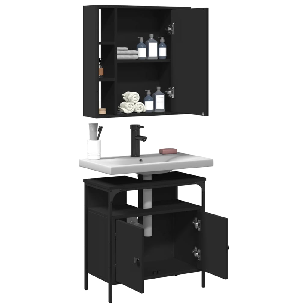 vidaXL Juego de muebles de baño 2 pzas madera contrachapada negro