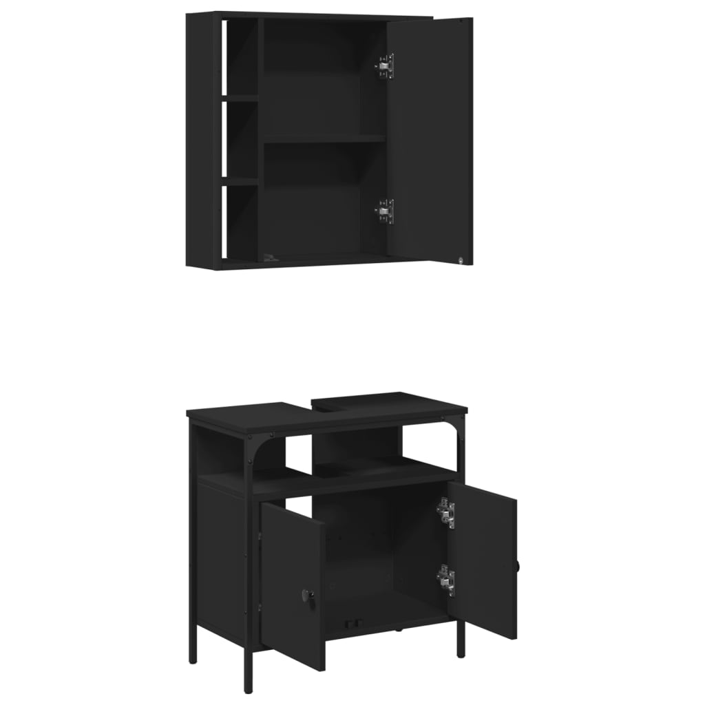 vidaXL Juego de muebles de baño 2 pzas madera contrachapada negro