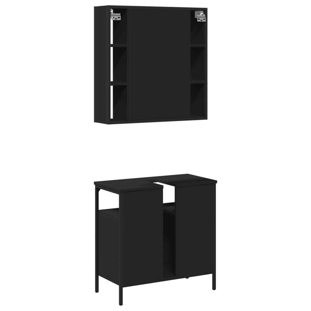 vidaXL Juego de muebles de baño 2 pzas madera contrachapada negro