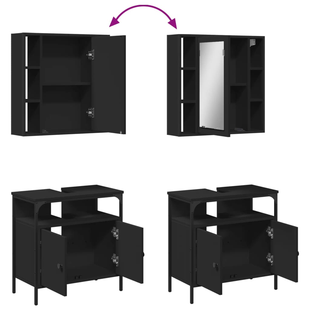 vidaXL Juego de muebles de baño 2 pzas madera contrachapada negro