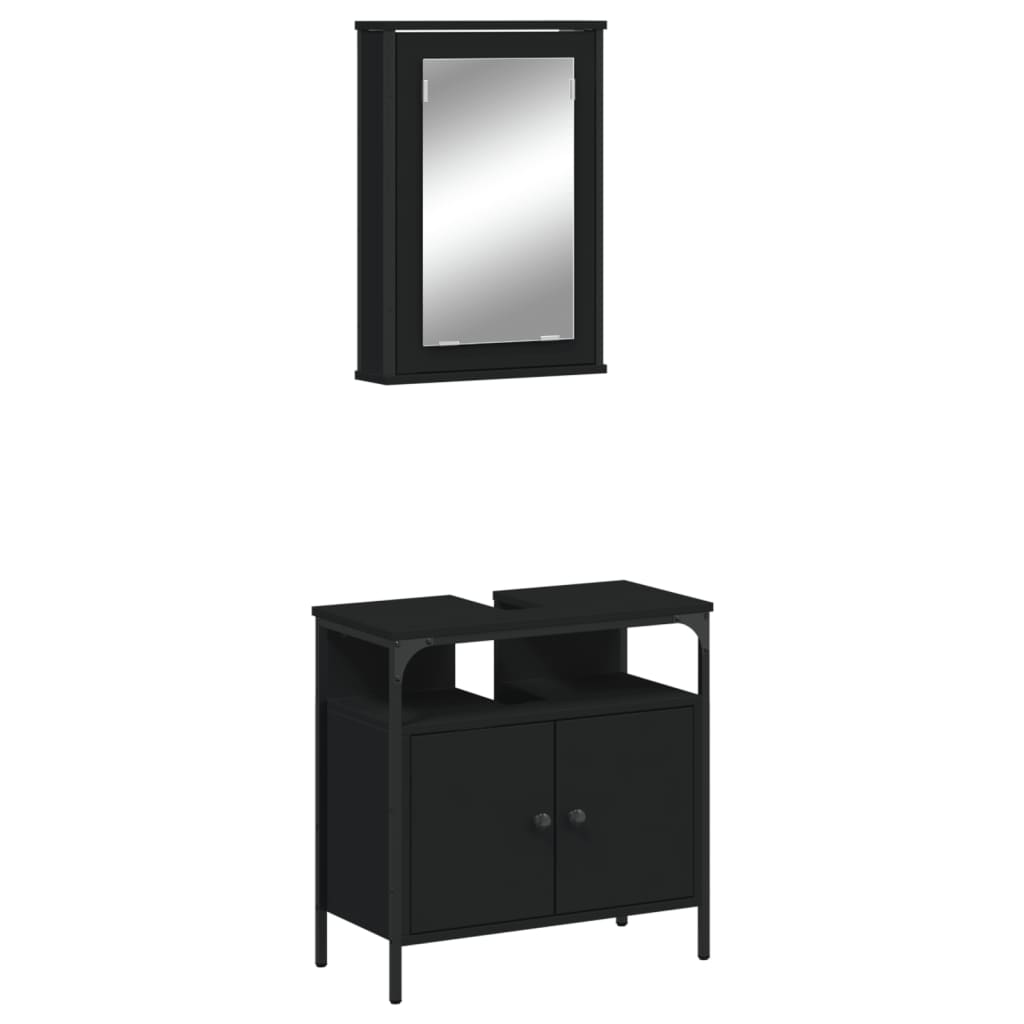 vidaXL Juego de muebles de baño 2 pzas madera contrachapada negro